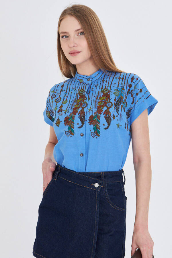 Women's Blue Judge Collar Short Sleeve Shirt ARM-25Y001 - 2