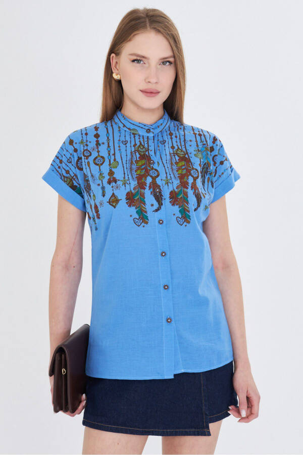 Women's Blue Judge Collar Short Sleeve Shirt ARM-25Y001 - 3