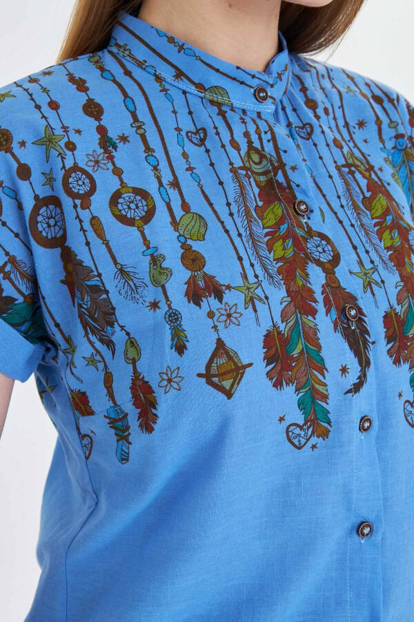 Women's Blue Judge Collar Short Sleeve Shirt ARM-25Y001 - 4