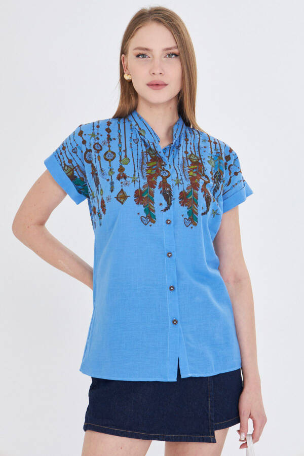 Women's Blue Judge Collar Short Sleeve Shirt ARM-25Y001 - 5
