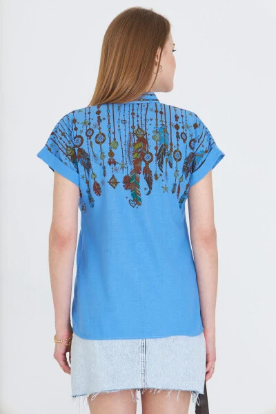 Women's Blue Judge Collar Short Sleeve Shirt ARM-25Y001 - 6