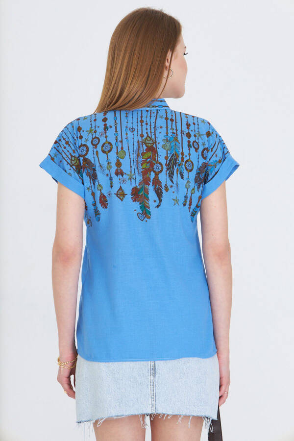 Women's Blue Judge Collar Short Sleeve Shirt ARM-25Y001 - 6