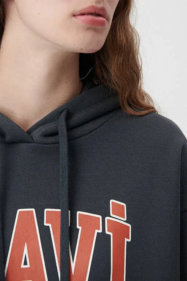 Women's Blue Logo Printed Hooded Grey Sweatshirt 1600361-80106 - 4