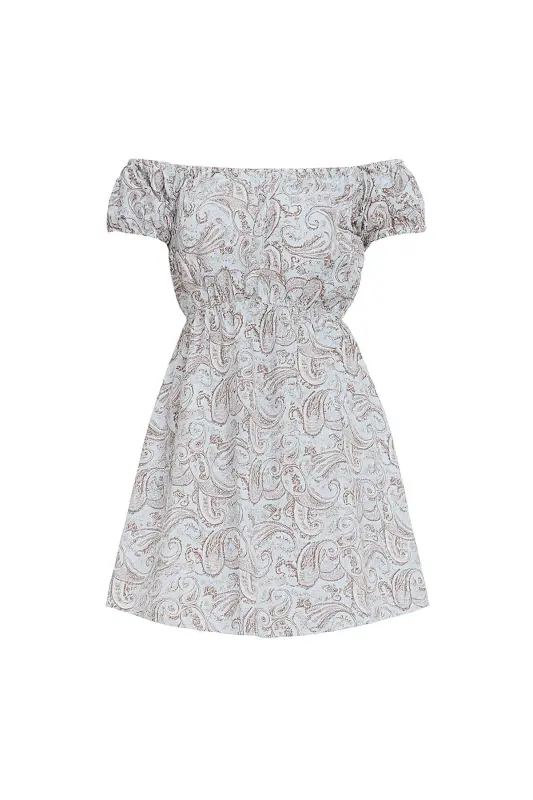 Women's Blue Madonna Collar Watermelon Sleeve Patterned Crinkle Knit Dress ALC-X10516 - 1