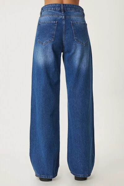 Women's Blue Mid Waist Wide Leg Jeans UT00023 - 7