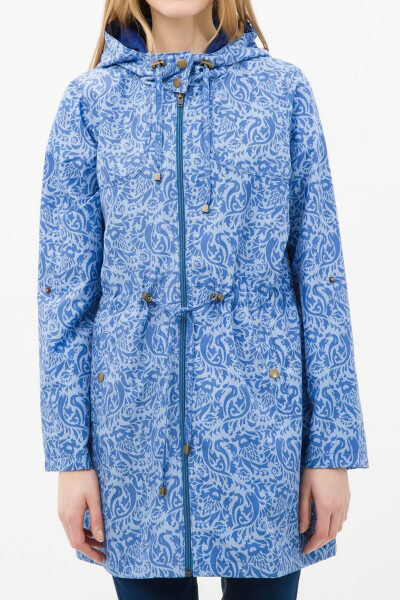 Women's Blue Patterned Coat 6YAK06039GW - 2