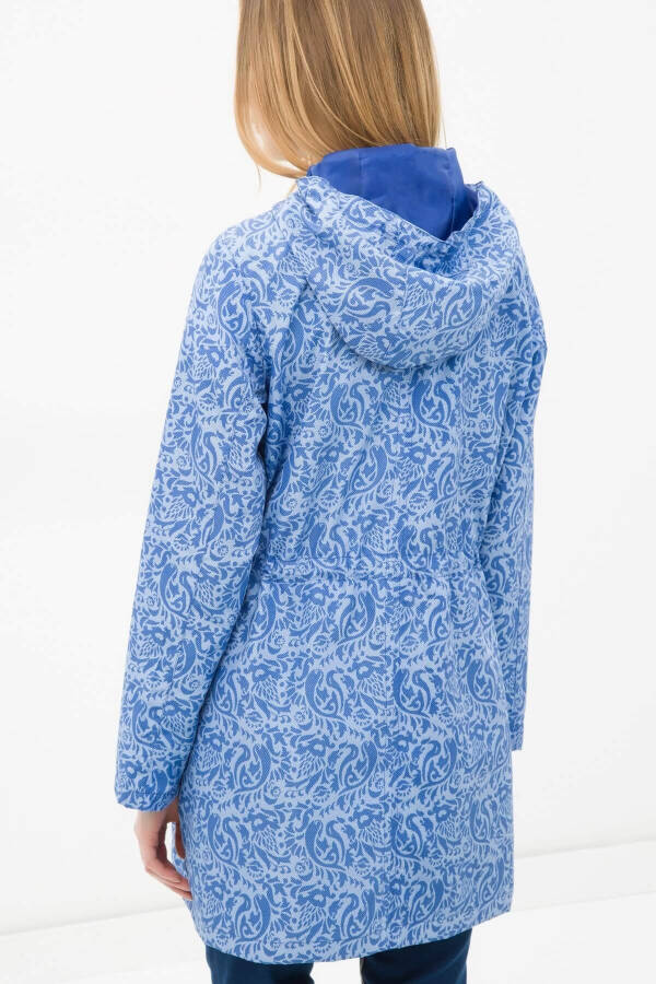 Women's Blue Patterned Coat 6YAK06039GW - 3