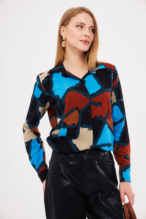 Women's Blue Patterned Long Sleeve Shirt ARM-25K001040 - 1