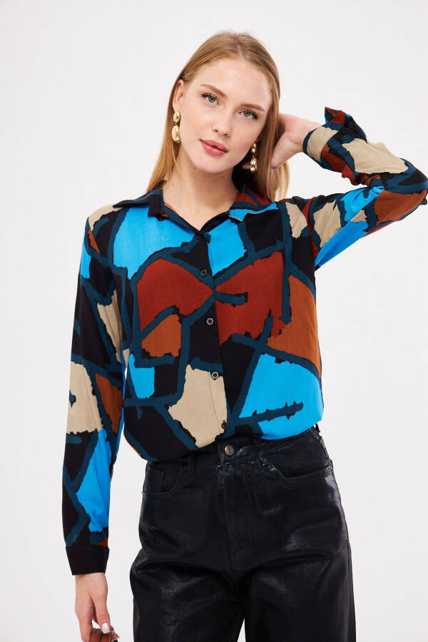 Women's Blue Patterned Long Sleeve Shirt ARM-25K001040 - 3