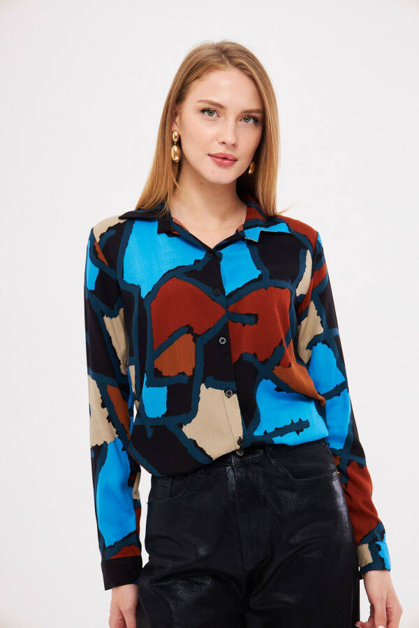 Women's Blue Patterned Long Sleeve Shirt ARM-25K001040 - 4