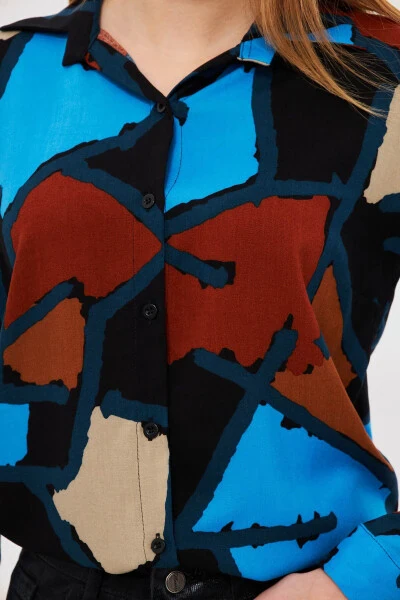 Women's Blue Patterned Long Sleeve Shirt ARM-25K001040 - 5