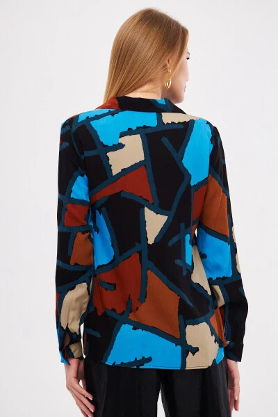 Women's Blue Patterned Long Sleeve Shirt ARM-25K001040 - 6