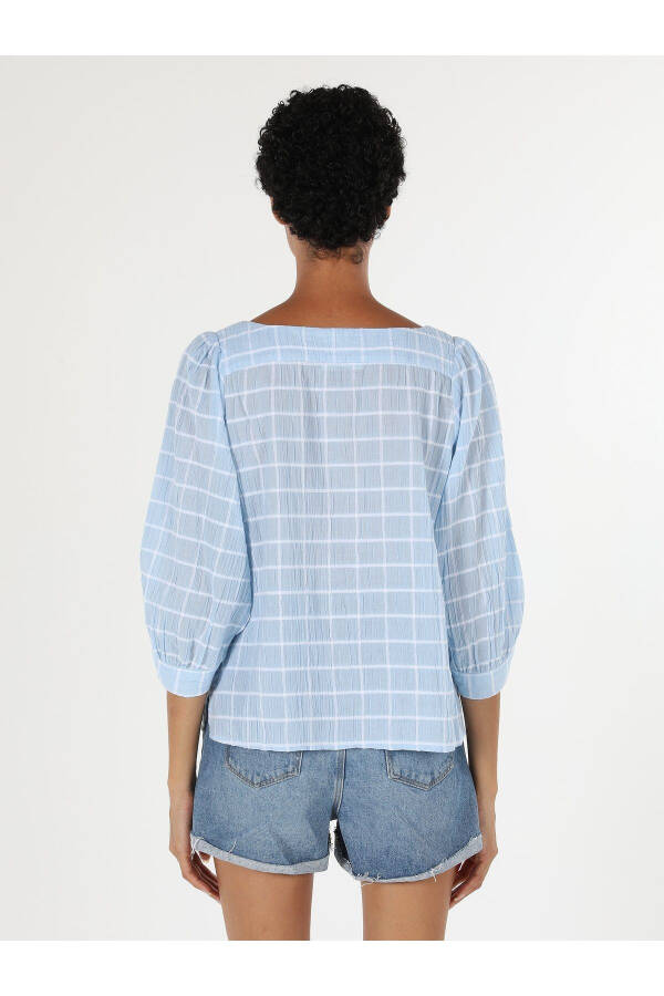 Women's blue plaid, long-sleeved, regular fit shirt (Cl1058736) - 2