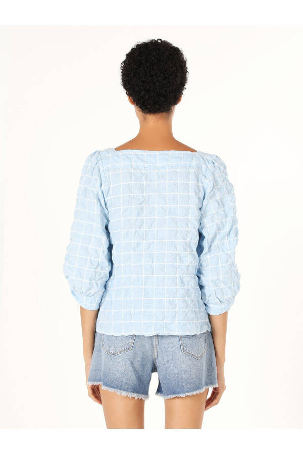 Women's blue plaid, long-sleeved, regular fit shirt (Cl1058736) - 6