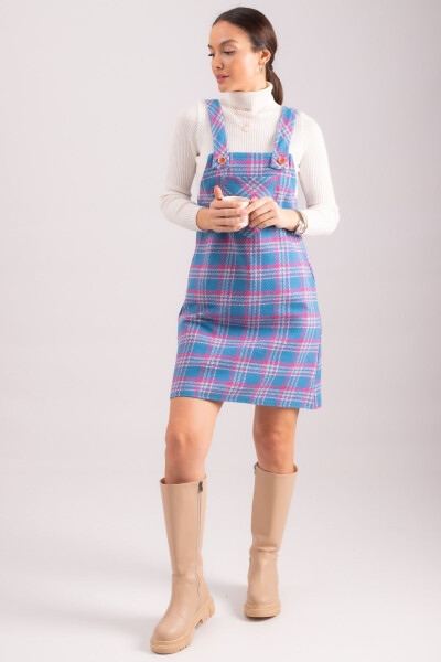 Women's Blue Plaid Pocket Vest ARM-24K001036 - 1