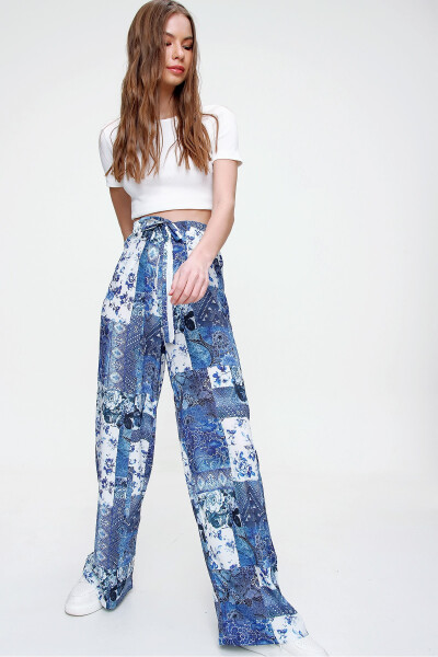 Women's Blue Printed Relaxed Fit Trousers ALC-X6016 - 3