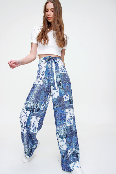 Women's Blue Printed Relaxed Fit Trousers ALC-X6016 - 4