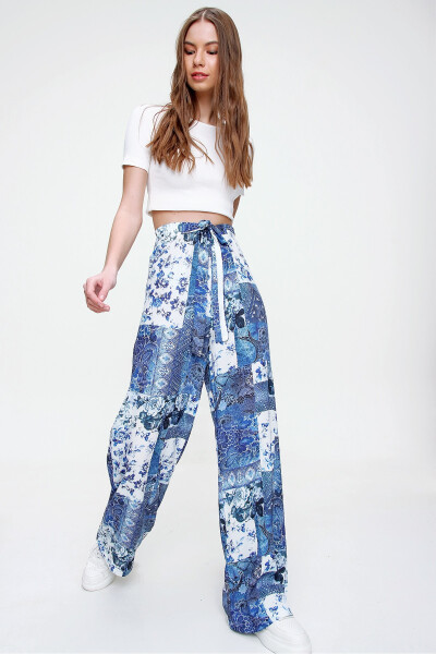 Women's Blue Printed Relaxed Fit Trousers ALC-X6016 - TREND ALAÇATI STILI (1)