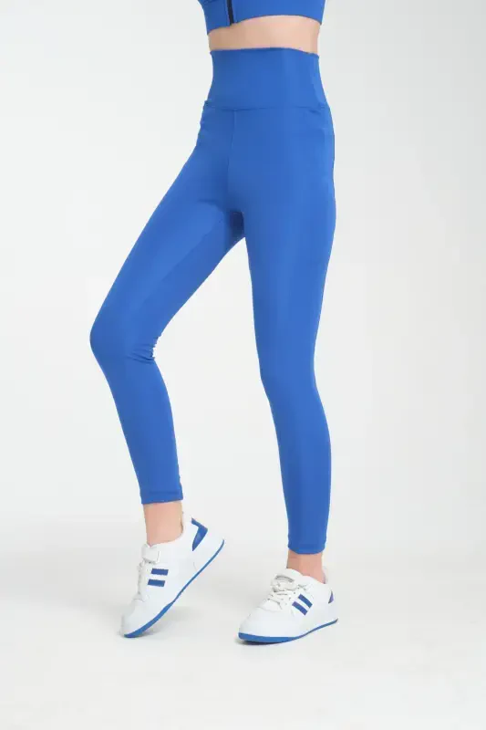 Women's Blue Sports Leggings Double Pocket Slimming Shaping Athlete Tights Leggings-Blue - 7