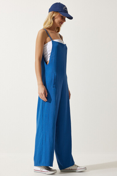 Women's Blue Strappy Loose Knit Overall Jumpsuit BF00095 - 1