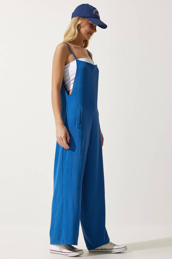 Women's Blue Strappy Loose Knit Overall Jumpsuit BF00095 - 1