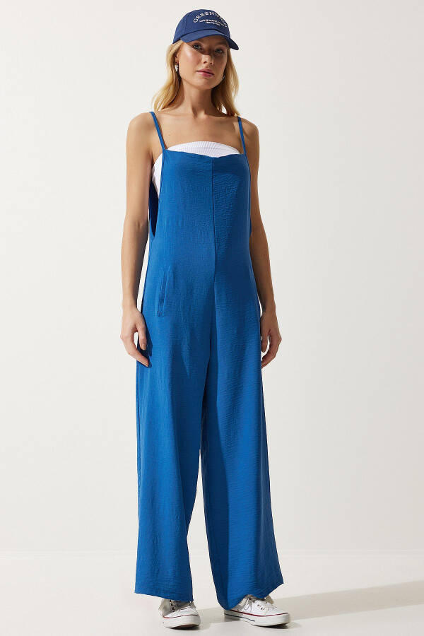 Women's Blue Strappy Loose Knit Overall Jumpsuit BF00095 - 2