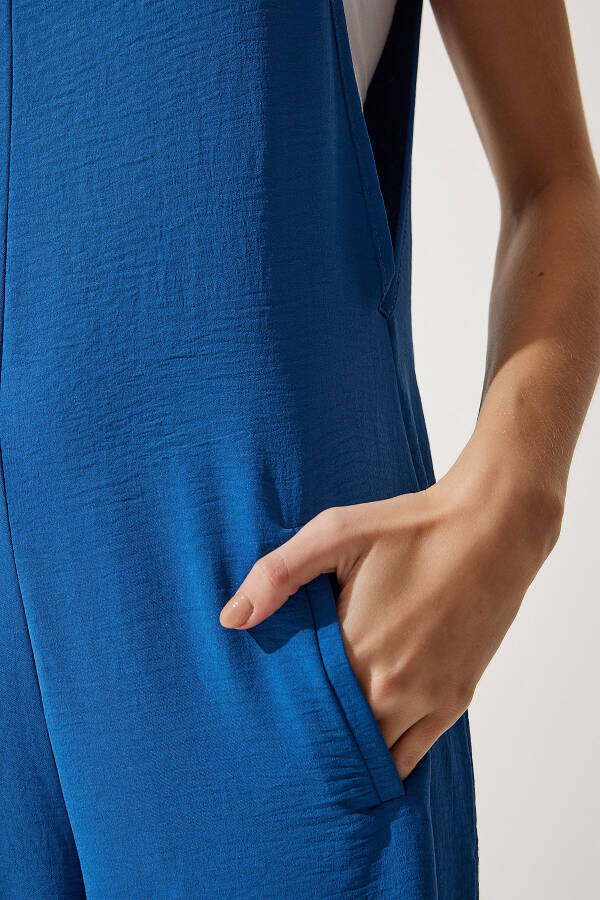 Women's Blue Strappy Loose Knit Overall Jumpsuit BF00095 - 6