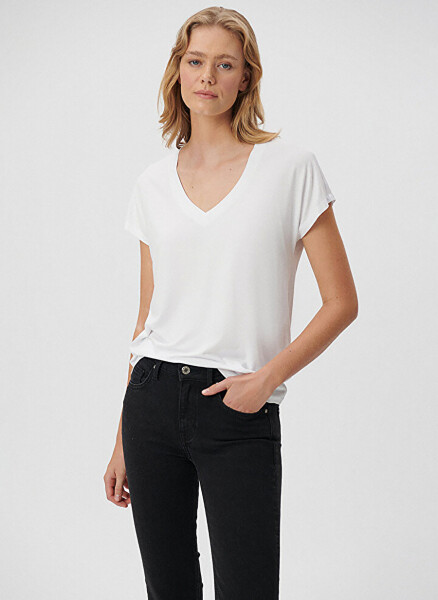 Women's blue V-neck relaxed fit plain white t-shirt. - 1