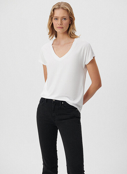 Women's blue V-neck relaxed fit plain white t-shirt. - 2