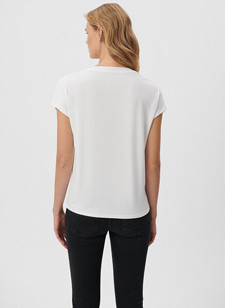 Women's blue V-neck relaxed fit plain white t-shirt. - 4