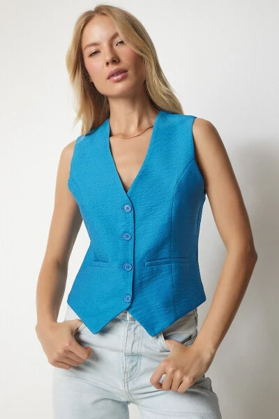 Women's Blue V-Neck Stylish Arbin Vest TO00067 - 2