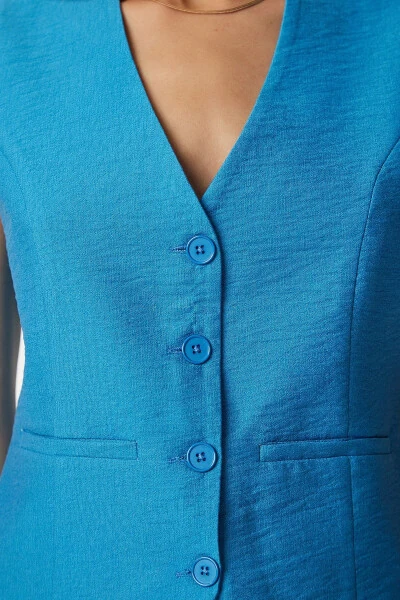 Women's Blue V-Neck Stylish Arbin Vest TO00067 - 3