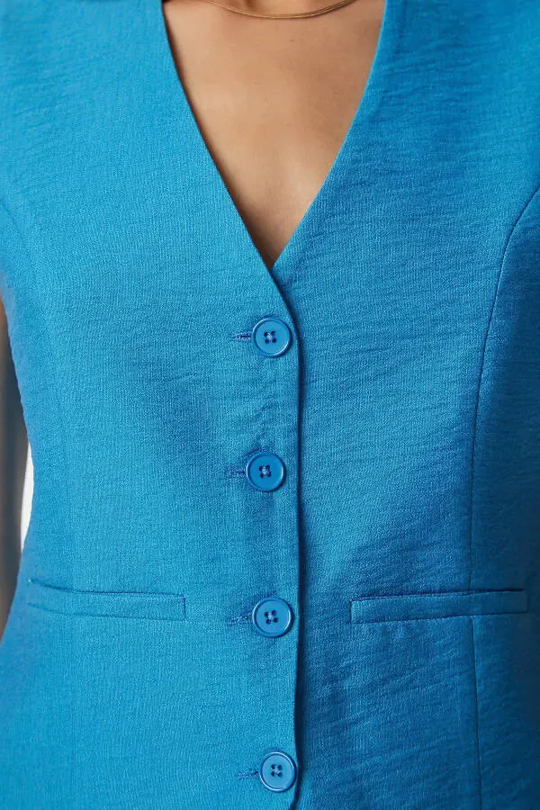 Women's Blue V-Neck Stylish Arbin Vest TO00067 - 3