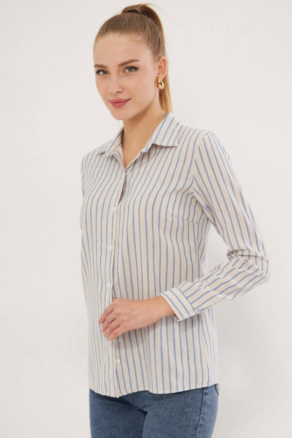 Women's Blue White Patterned Long Sleeve Shirt ARM-25K00 - 1