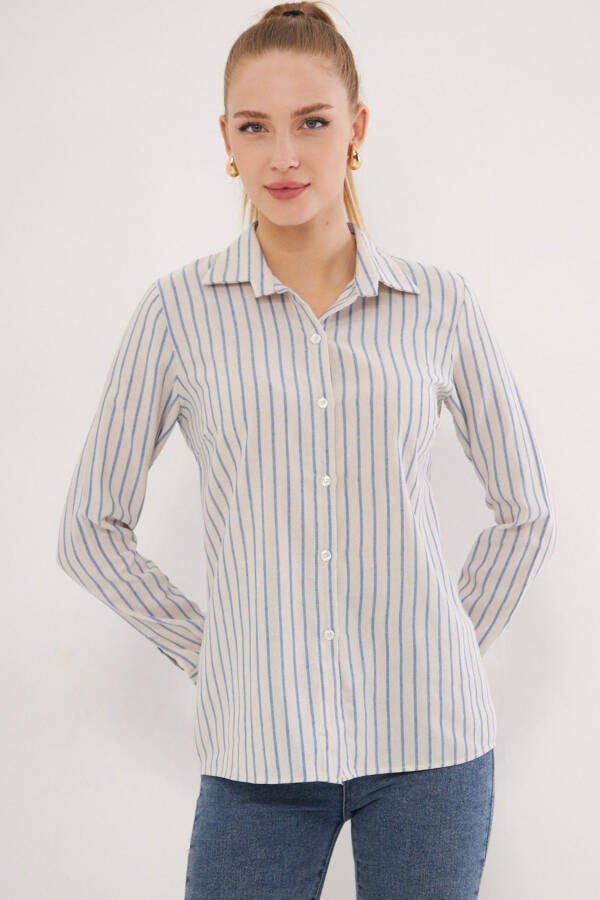 Women's Blue White Patterned Long Sleeve Shirt ARM-25K00 - 2