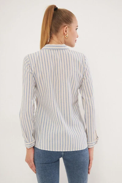 Women's Blue White Patterned Long Sleeve Shirt ARM-25K00 - 3