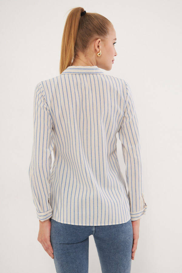 Women's Blue White Patterned Long Sleeve Shirt ARM-25K00 - 3