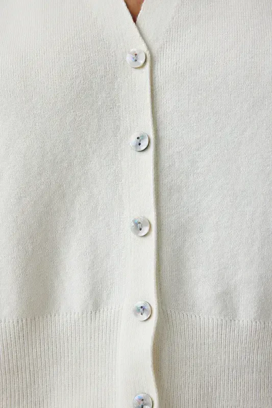 Women's Bone Buttoned Short Knitted Vest YY00206-Bone - 5