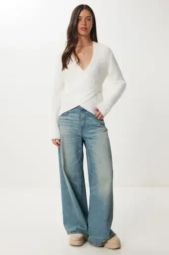 Women's Bone Envelope Neck Seasonal Knit Sweater PF00070 - 3