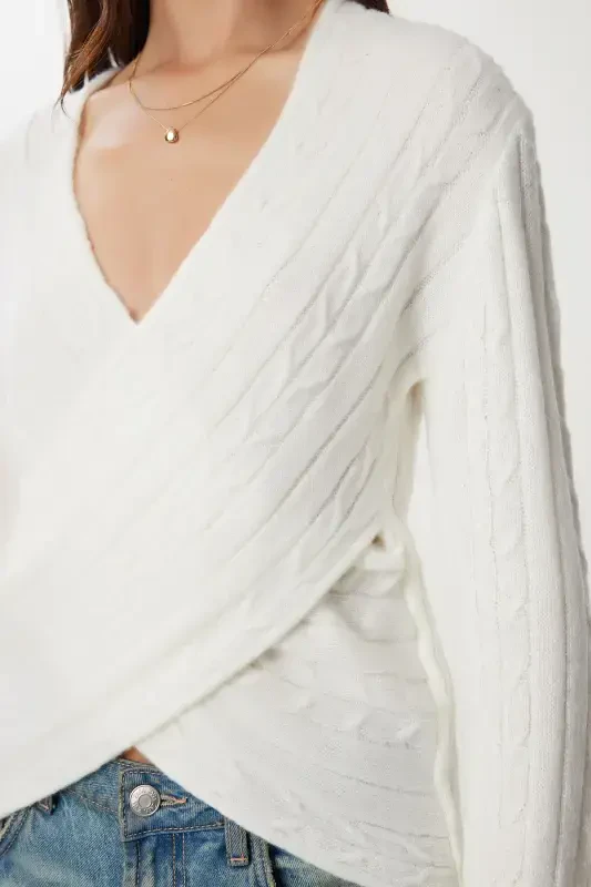 Women's Bone Envelope Neck Seasonal Knit Sweater PF00070 - 4