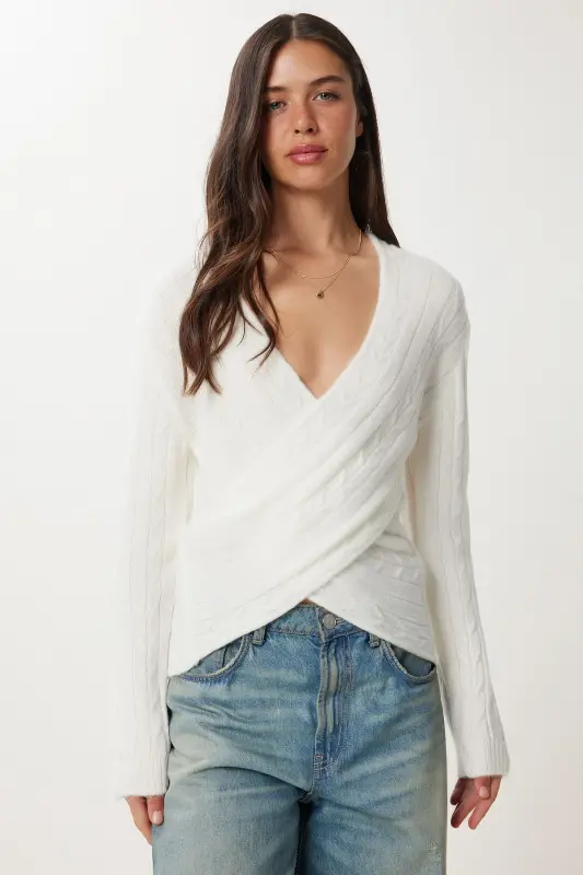Women's Bone Envelope Neck Seasonal Knit Sweater PF00070 - 2