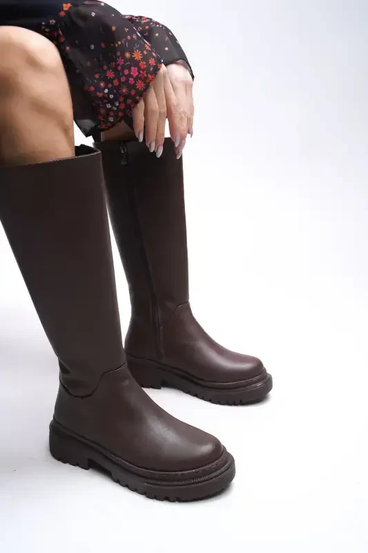 Women's Boot 0012360 Brown Leather-Brown Leather - RICCON