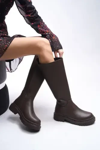 Women's Boot 0012360 Brown Leather-Brown Leather - 5