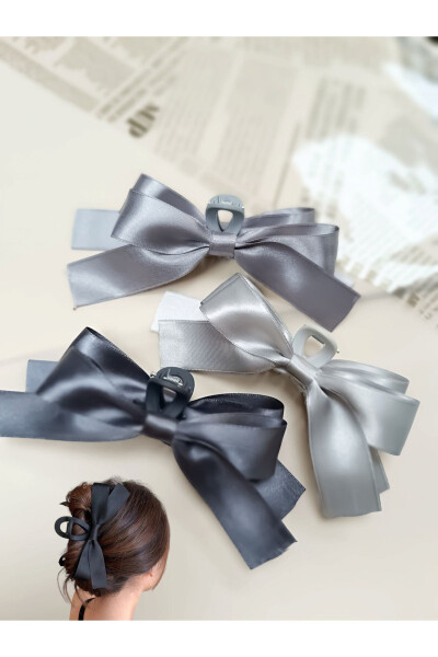 Women's Bow Hair Clip Set Gray Tones 3 Pieces - 1