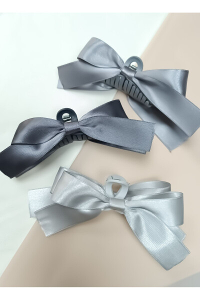 Women's Bow Hair Clip Set Gray Tones 3 Pieces - 2