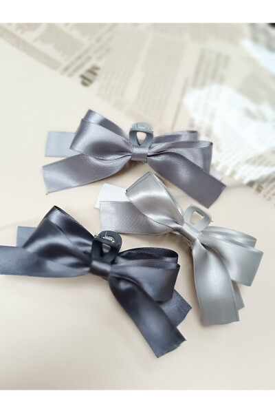 Women's Bow Hair Clip Set Gray Tones 3 Pieces - 4