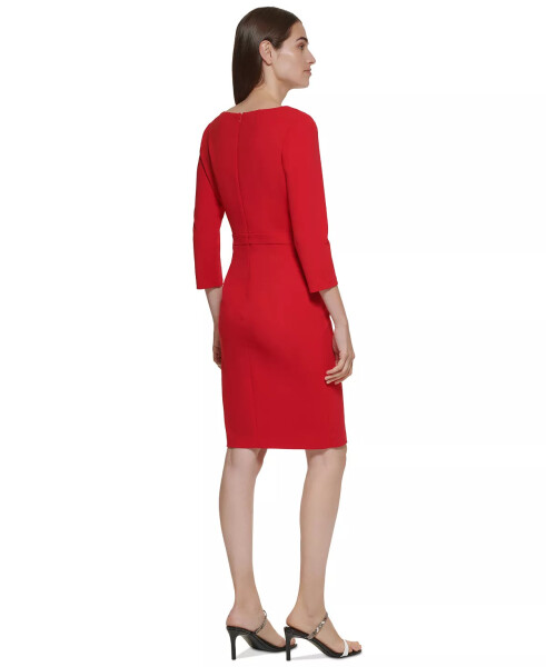 Women's Bow-Neck 3/4-Sleeve Sheath Dress Red - 2