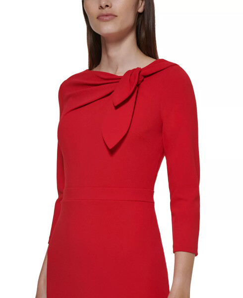 Women's Bow-Neck 3/4-Sleeve Sheath Dress Red - 3