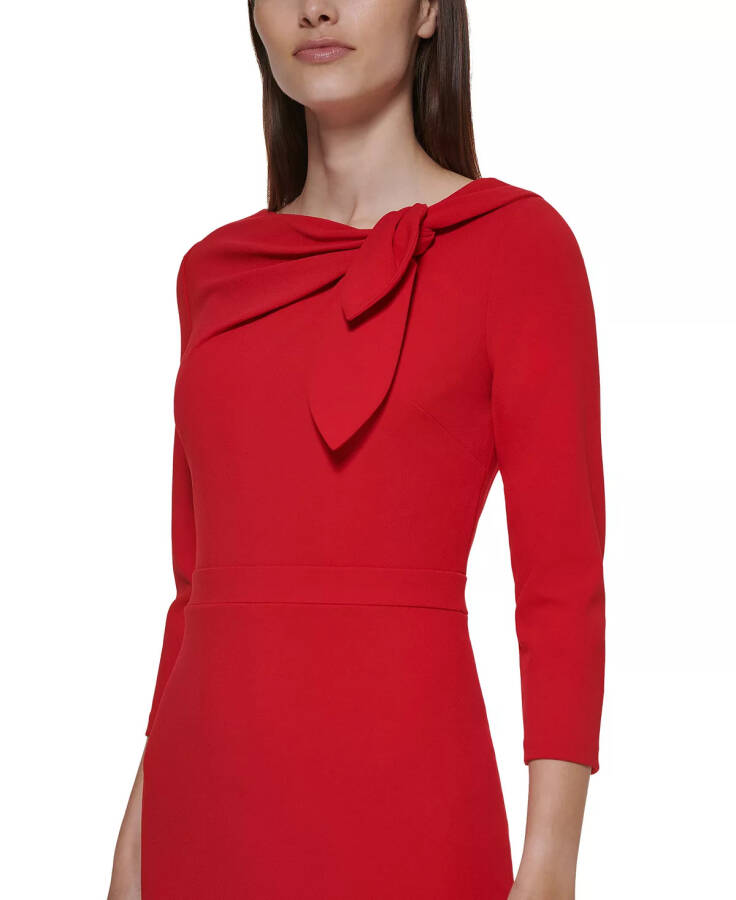 Women's Bow-Neck 3/4-Sleeve Sheath Dress Red - 3