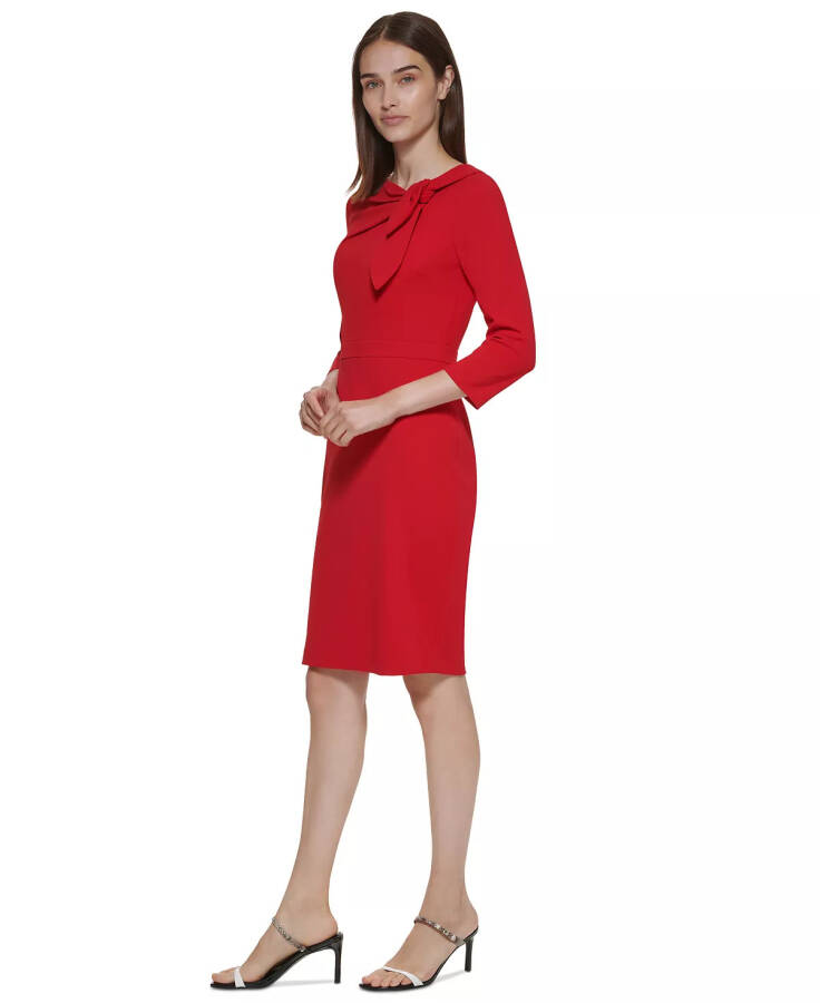 Women's Bow-Neck 3/4-Sleeve Sheath Dress Red - 4